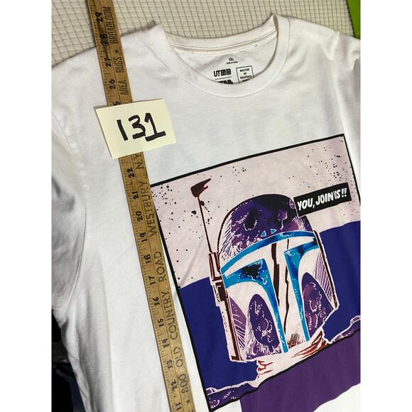 Uniqlo Unisex Star Wars Mandalorian Boba Fett S/S T-Shirt LB3 White Size 2XL - Picture 5 of 7